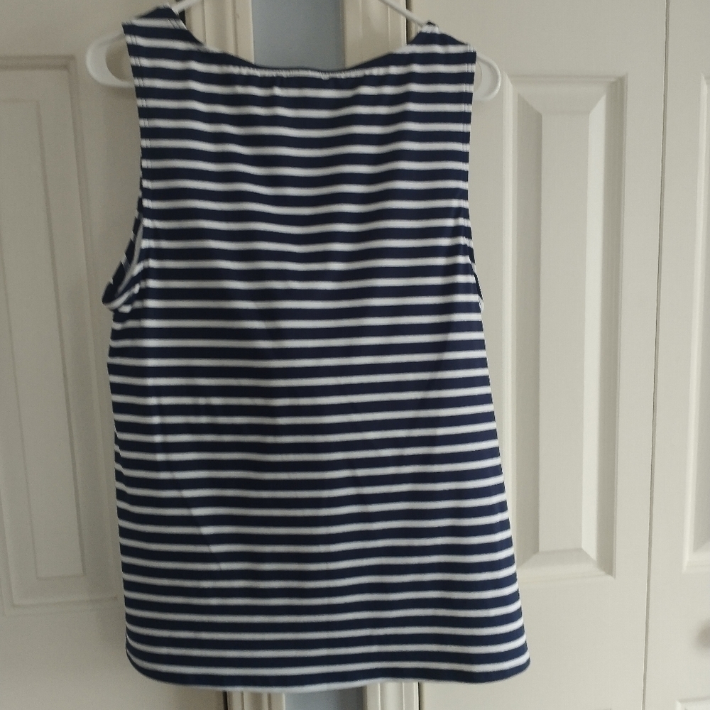 Land's End Deep Sea Mixed Diagonal Stripe High Neck Tankini Top 18W/L - Picture 3 of 7